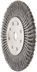 Weiler - 12" OD, 1-1/4" Arbor Hole, Knotted Steel Wheel Brush - 5/8" Face Width, 2-1/4" Trim Length, 0.02" Filament Diam, 4,500 RPM - Apex Tool & Supply