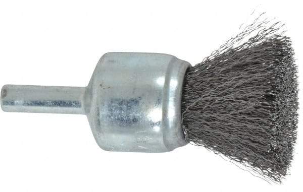 Weiler - 3/4" Brush Diam, Crimped, End Brush - 1/4" Diam Steel Shank, 22,000 Max RPM - Apex Tool & Supply