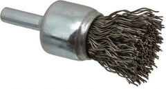 Weiler - 3/4" Brush Diam, Crimped, End Brush - 1/4" Diam Steel Shank, 22,000 Max RPM - Apex Tool & Supply