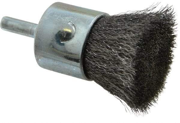 Weiler - 1" Brush Diam, Crimped, End Brush - 1/4" Diam Steel Shank, 22,000 Max RPM - Apex Tool & Supply