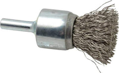 Weiler - 3/4" Brush Diam, Crimped, End Brush - 1/4" Diam Steel Shank, 22,000 Max RPM - Apex Tool & Supply