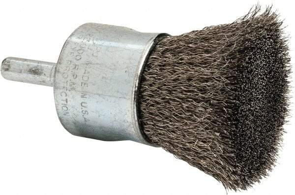 Weiler - 1" Brush Diam, Crimped, End Brush - 1/4" Diam Steel Shank, 22,000 Max RPM - Apex Tool & Supply