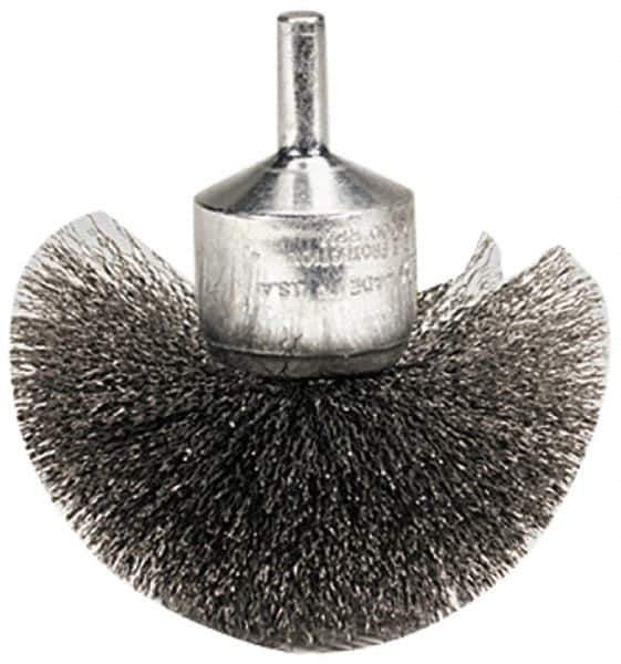 Weiler - 2-3/4" Brush Diam, Crimped, Flared End Brush - 1/4" Diam Shank, 16,000 Max RPM - Apex Tool & Supply