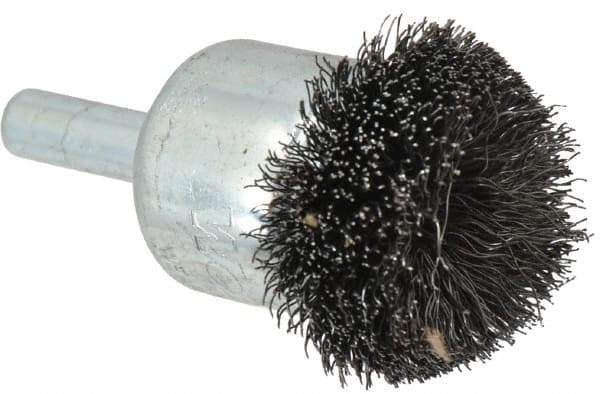 Weiler - 1-1/4" Brush Diam, Crimped, Flared End Brush - 1/4" Diam Shank, 20,000 Max RPM - Apex Tool & Supply