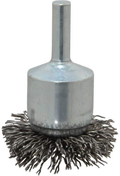 Weiler - 1-1/2" Brush Diam, Crimped, Flared End Brush - 1/4" Diam Shank, 20,000 Max RPM - Apex Tool & Supply