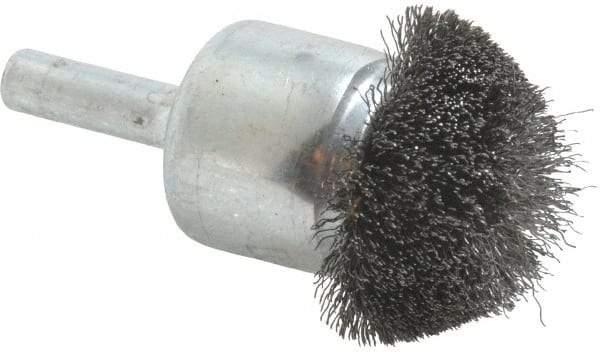 Weiler - 1-1/4" Brush Diam, Crimped, Flared End Brush - 1/4" Diam Shank, 20,000 Max RPM - Apex Tool & Supply