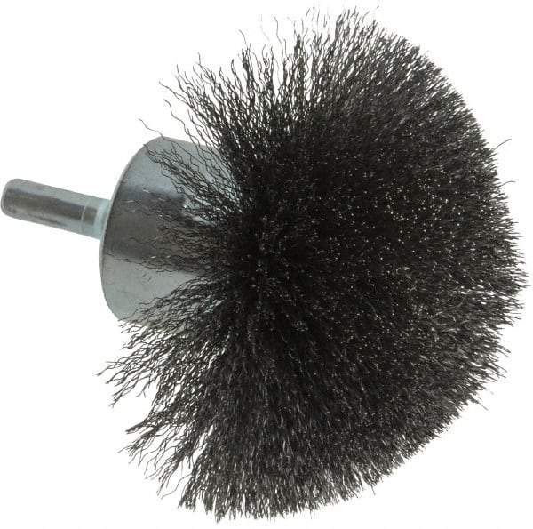 Weiler - 3" Brush Diam, Crimped, Flared End Brush - 1/4" Diam Shank, 16,000 Max RPM - Apex Tool & Supply