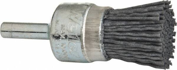 Weiler - 180 Grit, 3/4" Brush Diam, Crimped, End Brush - Very Fine Grade, 1/4" Diam Shank, 10,000 Max RPM - Apex Tool & Supply