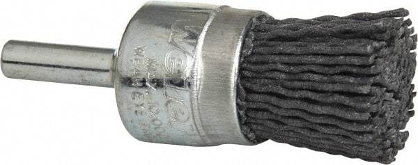 Weiler - 120 Grit, 3/4" Brush Diam, Crimped, End Brush - Fine Grade, 1/4" Diam Shank, 10,000 Max RPM - Apex Tool & Supply