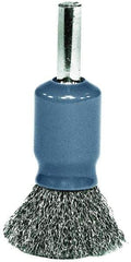 Weiler - 1/2" Brush Diam, Crimped, End Brush - 1/4" Diam Shank, 25,000 Max RPM - Apex Tool & Supply