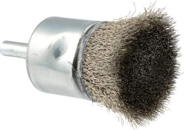 Weiler - 1" Brush Diam, Crimped, End Brush - 1/4" Diam Shank, 22,000 Max RPM - Apex Tool & Supply