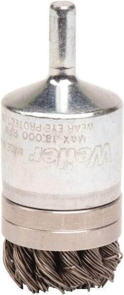 Weiler - 1-1/8" Brush Diam, Knotted, End Brush - 1/4" Diam Shank, 18,000 Max RPM - Apex Tool & Supply