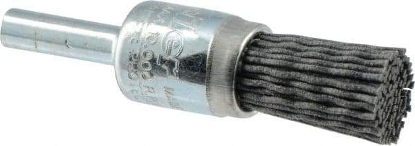 Weiler - 180 Grit, 1/2" Brush Diam, Crimped, End Brush - Very Fine Grade, 1/4" Diam Shank, 10,000 Max RPM - Apex Tool & Supply