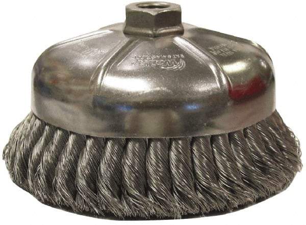 Weiler - 2-3/4" Diam, 3/8-24 Threaded Arbor, Stainless Steel Fill Cup Brush - 0.02 Wire Diam, 1" Trim Length, 14,000 Max RPM - Apex Tool & Supply