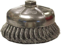 Weiler - 2-3/4" Diam, 3/8-24 Threaded Arbor, Stainless Steel Fill Cup Brush - 0.02 Wire Diam, 1" Trim Length, 14,000 Max RPM - Apex Tool & Supply