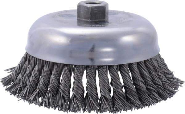 Weiler - 6" Diam, 5/8-11 Threaded Arbor, Steel Fill Cup Brush - 0.035 Wire Diam, 1-5/8" Trim Length, 6,000 Max RPM - Apex Tool & Supply