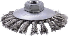 Weiler - 4" OD, 5/8-11 Arbor Hole, Knotted Stainless Steel Wheel Brush - 3/8" Face Width, 3/4" Trim Length, 0.014" Filament Diam, 12,500 RPM - Apex Tool & Supply