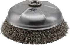 Weiler - 6" Diam, 5/8-11 Threaded Arbor, Stainless Steel Fill Cup Brush - 0.02 Wire Diam, 1-1/4" Trim Length, 6,600 Max RPM - Apex Tool & Supply