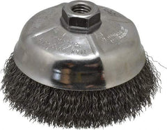 Weiler - 5" Diam, 5/8-11 Threaded Arbor, Steel Fill Cup Brush - 0.014 Wire Diam, 1-1/4" Trim Length, 8,000 Max RPM - Apex Tool & Supply