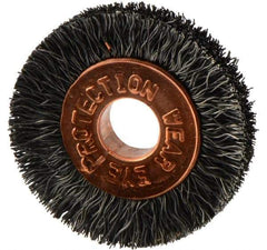 Weiler - 1" OD, 1/4" Arbor Hole, Crimped Steel Wheel Brush - 3/16" Face Width, 1/4" Trim Length, 0.006" Filament Diam, 20,000 RPM - Apex Tool & Supply