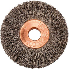 Weiler - 1-3/8" OD, 1/4" Arbor Hole, Crimped Steel Wheel Brush - 1/4" Face Width, 3/8" Trim Length, 0.008" Filament Diam, 20,000 RPM - Apex Tool & Supply