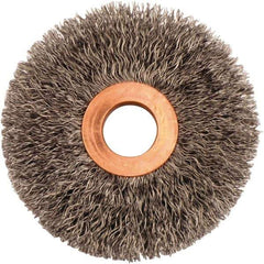Weiler - 3" OD, 5/8" Arbor Hole, Crimped Steel Wheel Brush - 5/8" Face Width, 15/16" Trim Length, 0.0118" Filament Diam, 20,000 RPM - Apex Tool & Supply