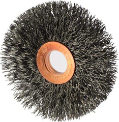 Weiler - 3" OD, 5/8" Arbor Hole, Crimped Steel Wheel Brush - 5/8" Face Width, 15/16" Trim Length, 0.014" Filament Diam, 20,000 RPM - Apex Tool & Supply