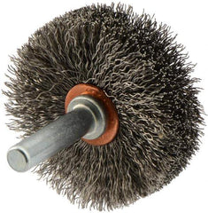 Weiler - 1-3/4" OD, 1/4" Shank Diam, Crimped Stainless Steel Wheel Brush - 1/2" Face Width, 5/8" Trim Length, 0.008" Filament Diam, 20,000 RPM - Apex Tool & Supply