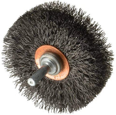 Weiler - 3" OD, 1/4" Shank Diam, Crimped Steel Wheel Brush - 1" Face Width, 15/16" Trim Length, 0.014" Filament Diam, 20,000 RPM - Apex Tool & Supply