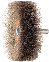 Weiler - 3" OD, 1/4" Shank Diam, Crimped Stainless Steel Wheel Brush - 1" Face Width, 15/16" Trim Length, 0.008" Filament Diam, 20,000 RPM - Apex Tool & Supply