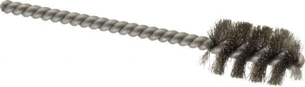 Weiler - 5/8" Diam Helical Stainless Steel Tube Brush - 0.005" Filament Diam, 1" Brush Length, 3-1/2" OAL, 3/16" Diam Stainless Steel Shank - Apex Tool & Supply