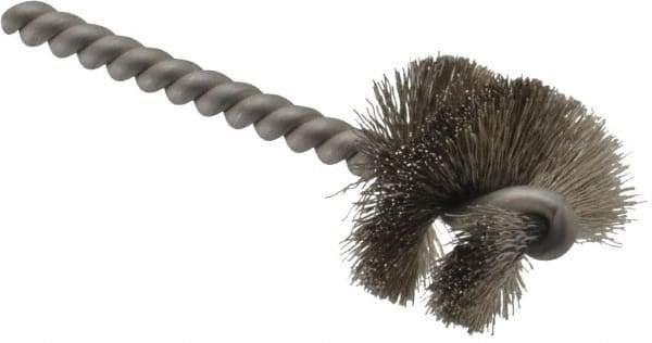 Weiler - 1-1/4" Diam Helical Stainless Steel Tube Brush - 0.008" Filament Diam, 1" Brush Length, 3-1/2" OAL, 1/4" Diam Stainless Steel Shank - Apex Tool & Supply