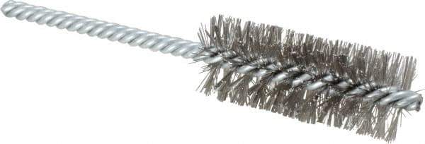 Weiler - 1" Diam Helical Stainless Steel Tube Brush - Double Spiral, 0.0104" Filament Diam, 2-1/2" Brush Length, 5-1/2" OAL, 1/4" Diam Shank - Apex Tool & Supply