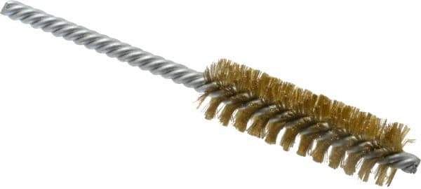 Weiler - 3/4" Diam Helical Brass Tube Brush - Double Spiral, 0.006" Filament Diam, 2-1/2" Brush Length, 5-1/2" OAL, 1/4" Diam Shank - Apex Tool & Supply