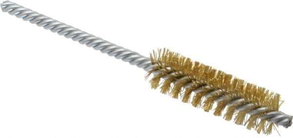 Weiler - 5/8" Diam Helical Brass Tube Brush - Double Spiral, 0.008" Filament Diam, 2" Brush Length, 5-1/2" OAL, 7/32" Diam Shank - Apex Tool & Supply