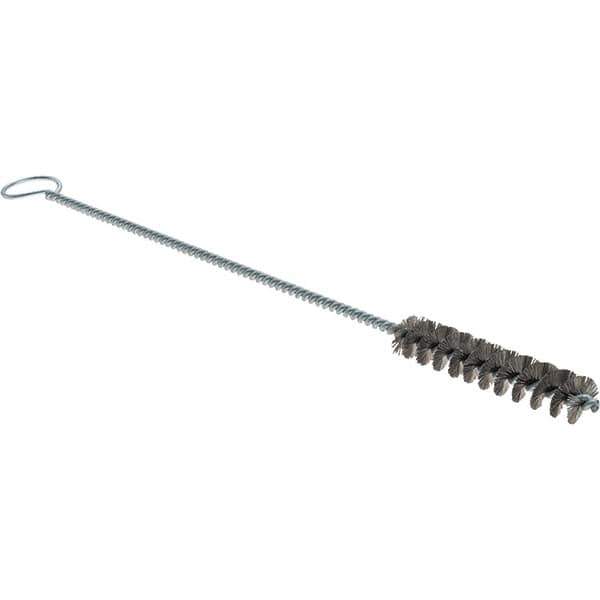 Weiler - 3/8" Diam Helical Stainless Steel Tube Brush - Single Spiral, 0.004" Filament Diam, 2" Brush Length, 8" OAL, 1/8" Diam Galvanized Steel Shank - Apex Tool & Supply