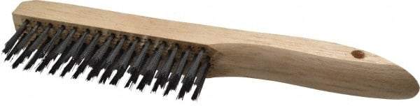 Weiler - 4 Rows x 16 Columns Shoe Handle Steel Scratch Brush - 5" Brush Length, 10" OAL, 1" Trim Length, Wood Shoe Handle - Apex Tool & Supply