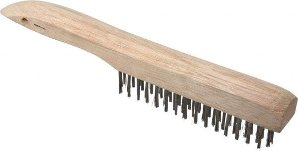 Weiler - 4 Rows x 16 Columns Shoe Handle Stainless Steel Scratch Brush - 5" Brush Length, 10" OAL, 1" Trim Length, Wood Shoe Handle - Apex Tool & Supply