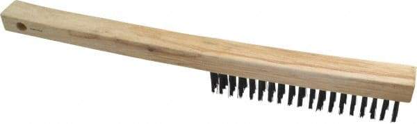 Weiler - 3 Rows x 19 Columns Curved Handle Steel Scratch Brush - 6" Brush Length, 13-1/2" OAL, 1" Trim Length, Wood Curved Handle - Apex Tool & Supply