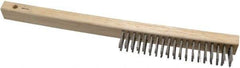 Weiler - 3 Rows x 19 Columns Curved Handle Stainless Steel Scratch Brush - 6" Brush Length, 13-1/2" OAL, 1" Trim Length, Wood Curved Handle - Apex Tool & Supply