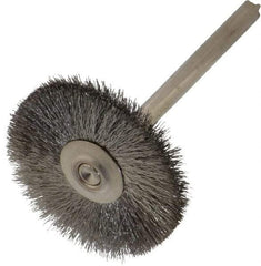 Weiler - 1" OD, 1/8" Shank Diam, Crimped Stainless Steel Wheel Brush - 5/16" Trim Length, 0.003" Filament Diam, 37,000 RPM - Apex Tool & Supply