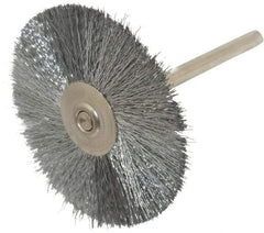Weiler - 1-1/2" OD, 1/8" Shank Diam, Crimped Steel Wheel Brush - 1/2" Trim Length, 0.005" Filament Diam, 25,000 RPM - Apex Tool & Supply