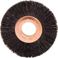 Weiler - 1-1/2" OD, 3/8" Arbor Hole, Nylon Wheel Brush - 1/4" Face Width, 7/16" Trim Length, 0.01" Filament Diam, 20,000 RPM - Apex Tool & Supply