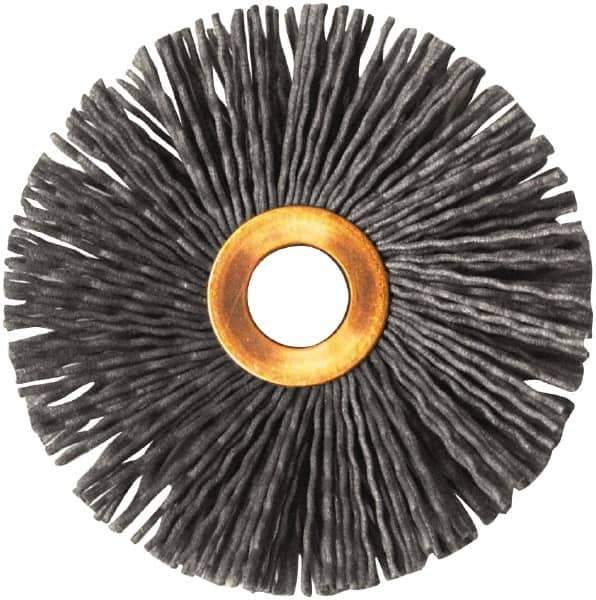 Weiler - 3" OD, 1/2" Arbor Hole, Nylon Wheel Brush - 1/2" Face Width, 1" Trim Length, 0.035" Filament Diam, 10,000 RPM - Apex Tool & Supply