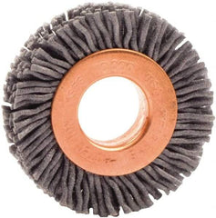 Weiler - 1-1/2" OD, 1/2" Arbor Hole, Nylon Wheel Brush - 3/8" Face Width, 1/4" Trim Length, 0.035" Filament Diam, 10,000 RPM - Apex Tool & Supply