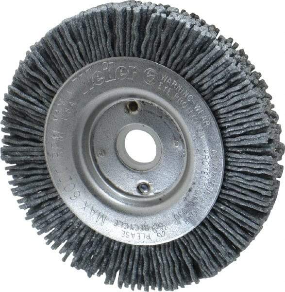 Weiler - 3" OD, 1/2" Arbor Hole, Crimped Nylon Wheel Brush - 3/8" Face Width, 1/2" Trim Length, 0.04" Filament Diam, 6,000 RPM - Apex Tool & Supply