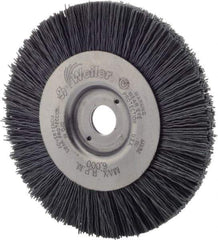 Weiler - 4" OD, 1/2" Arbor Hole, Nylon Wheel Brush - 1/2" Face Width, 7/8" Trim Length, 0.022" Filament Diam, 6,000 RPM - Apex Tool & Supply
