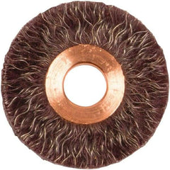 Weiler - 2" OD, 1/2" Arbor Hole, Crimped Steel Wheel Brush - 1/4" Face Width, 1/2" Trim Length, 0.014" Filament Diam, 20,000 RPM - Apex Tool & Supply