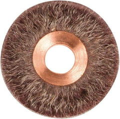 Weiler - 2" OD, 1/2" Arbor Hole, Crimped Steel Wheel Brush - 1/4" Face Width, 1/2" Trim Length, 0.0104" Filament Diam, 20,000 RPM - Apex Tool & Supply