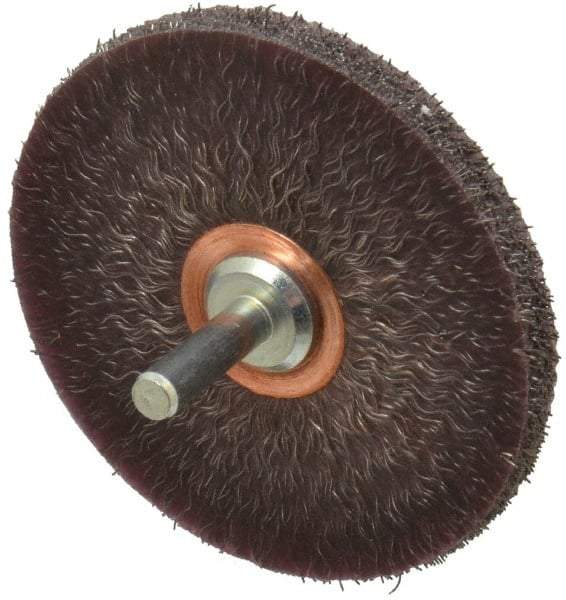 Weiler - 3" OD, 1/4" Shank Diam, Crimped Steel Wheel Brush - 1/4" Face Width, 1" Trim Length, 0.0118" Filament Diam, 20,000 RPM - Apex Tool & Supply